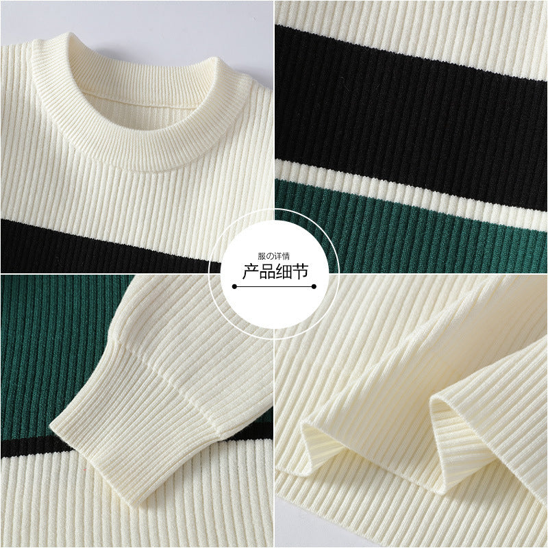 Color Contrast Striped Thickened Jumper