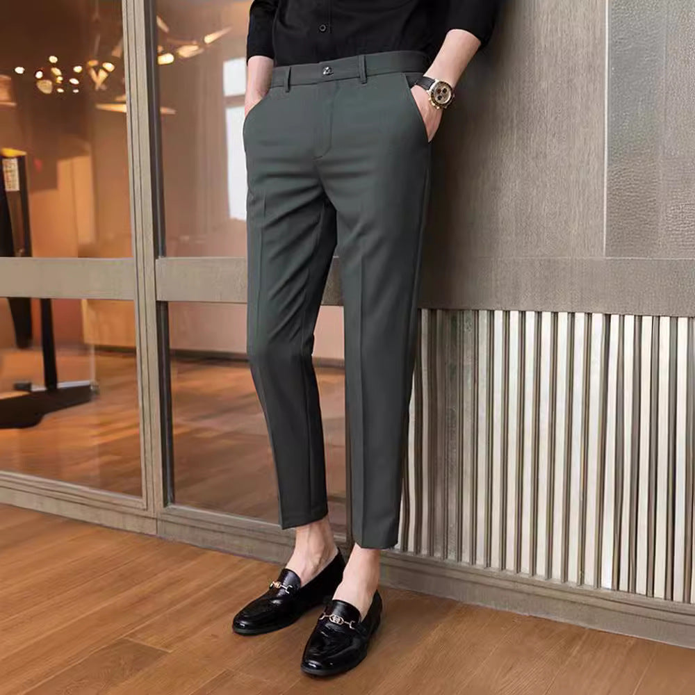 Men's Ice Silk Slim Fit Feet Business Casual Pants