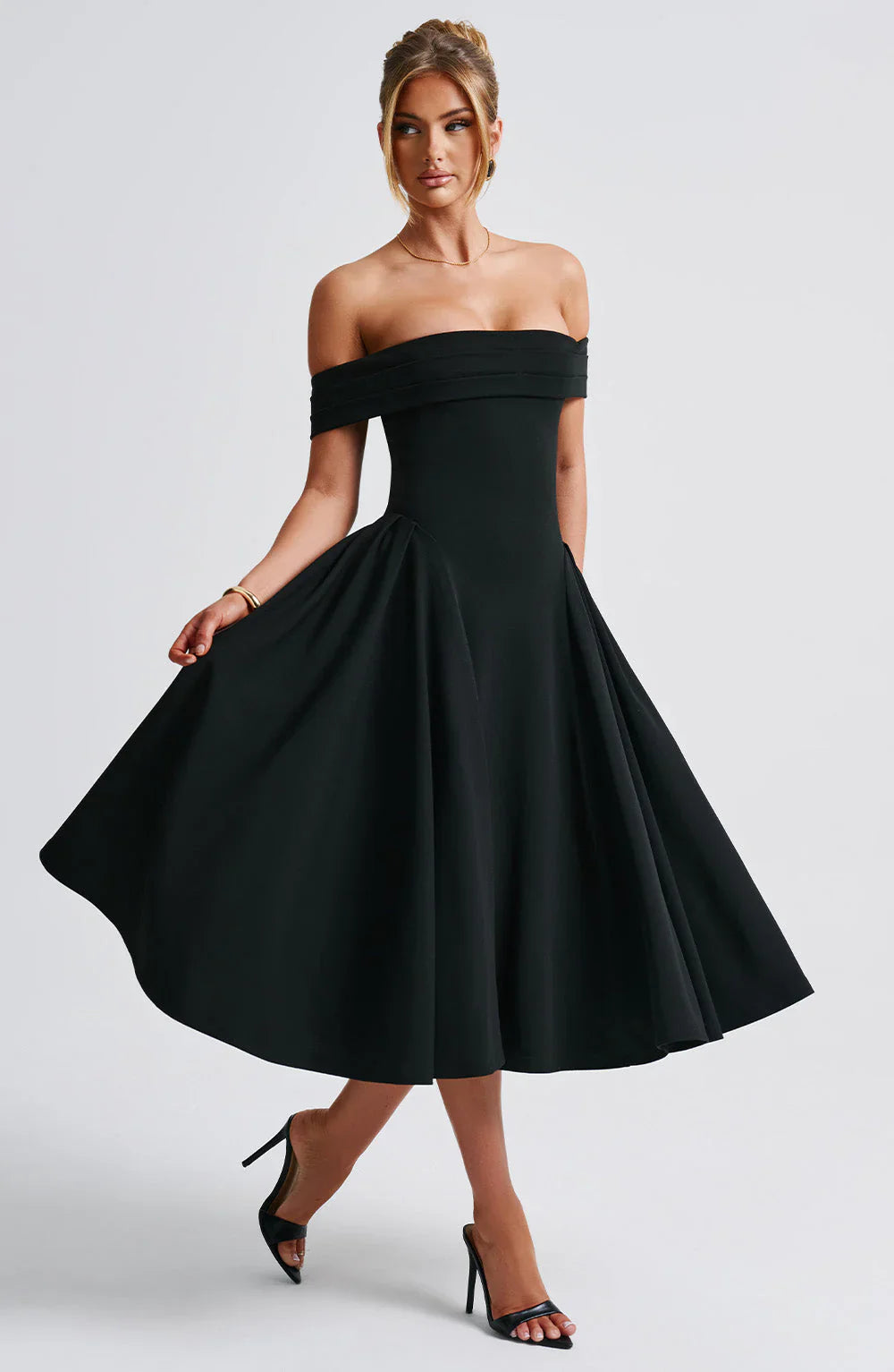 Women’s Midi Dress - Off Shoulder - A-Line Fit and Flare - Elegant Formal Silhouette